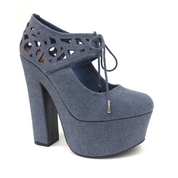 DOLLHOUSE Blue Denim CutOut Heels - Picture 3 of 6